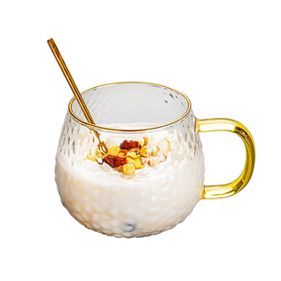 高硼硅玻璃杯耐高温水杯高颜值早餐杯牛奶杯女花茶杯家用咖啡杯子