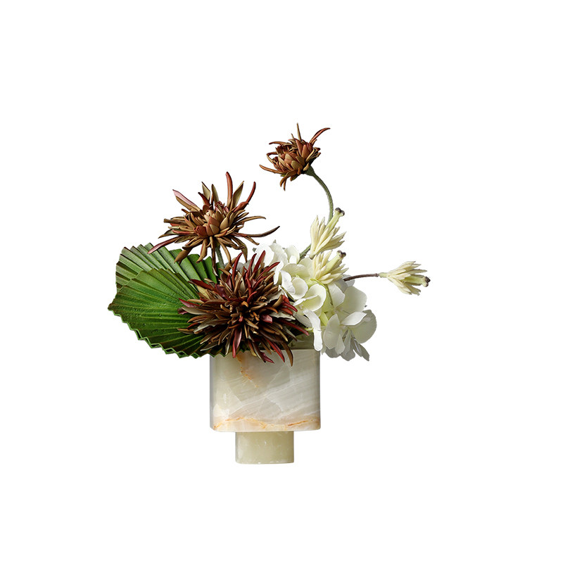 轻奢艺术方形玉石小花瓶插花酒店售楼处客厅茶几桌花原创花艺摆件