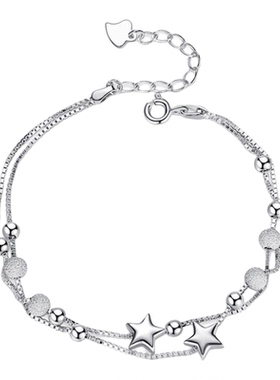 s925纯银双层星星手链女夏轻奢小众设计磨砂珠叠戴精致手饰品