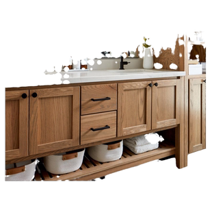 美式浴室柜落地双盆橡木洗脸洗手盆柜组合卫生间卫浴柜洗漱台定制