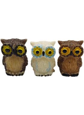 仿真动物模型 迷你小号猫头鹰卡通公仔 树脂玩偶微景观摆件工艺品