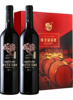 威龙西域老树干红葡萄酒橡木桶赤霞珠高端中秋送礼双支礼盒礼袋