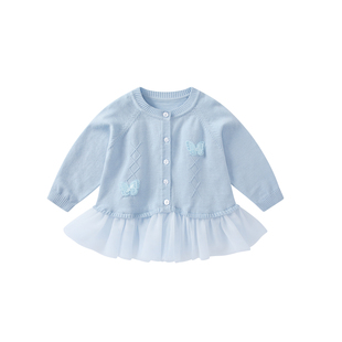 女宝宝毛衣套装春秋新款婴儿外套分体两件套女童春装外出开衫上衣