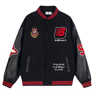 NTBF秋冬款美式重磅棒球服外套字母刺绣撞色拼接夹克宽松休闲上衣