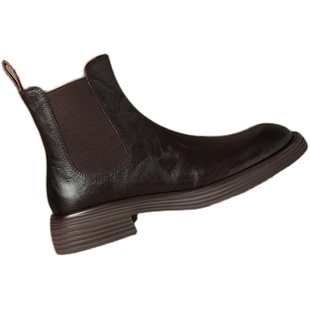 【人气爆款】复古个性小众头层羊皮粗跟2025切尔西短靴烟筒靴女