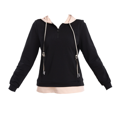 撞色连帽系带卫衣棉显瘦大码针织