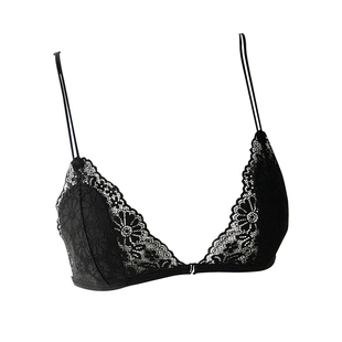 Kbra法式前扣蕾丝三角杯内衣女无钢圈上托夏季超薄细肩带美背文胸