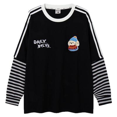 琐碎日常假两件宽松长袖T恤男女