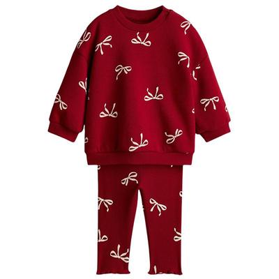 HM童装女婴套装2件式2025冬季新款印花红色圣诞卫衣卫裤1303839