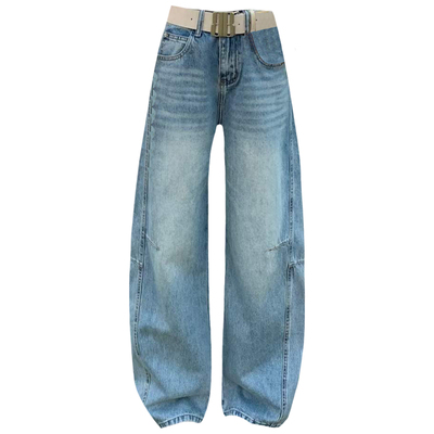 春宽松显瘦百搭女牛仔阔腿弯刀裤