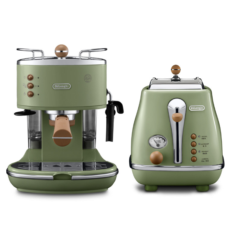 Delonghi/德龙复古系列半自动咖啡机+烤面包机/多士炉家用2件套