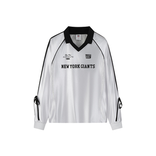 陈芷琰同款NFL美橄NY巨人队长袖 复古蕾丝拼接蝴蝶织带POLO球衣女