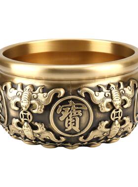 实心纯黄铜八福聚宝盆招财聚财客厅玄关中式装饰摆件铜制存钱罐