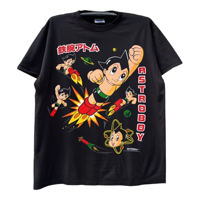 铁臂阿童木美式复古动漫潮流落肩oversize宽松重磅棉潮牌男女半袖