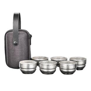 容山堂纯钛小茶杯套装6只主人杯品茗杯户外旅行便携功夫茶杯茶盏