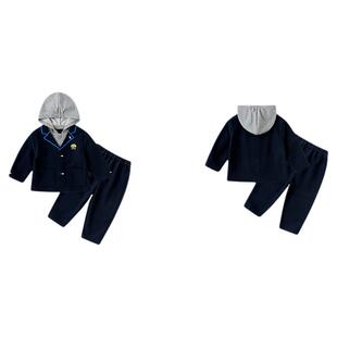 嘟嘟家儿童套装春季宝宝学院风连帽上衣裤子两件套25新款假两件装