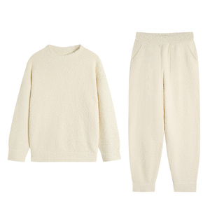 秋冬季素色半边绒情侣家居服套装