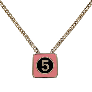 粉色数字5方块项链 韩国朴夫人同款潮流高品质时尚白色方形锁骨链