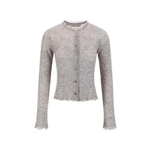 N°28【蕾丝羊毛衫】山羊绒桑蚕丝混纺针织开衫女修身V领长袖上衣