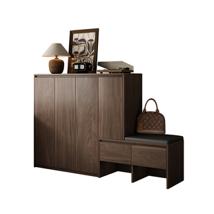 中古风实木鞋柜家用门口室内法式复古入户玄关柜鞋柜新款带换鞋凳