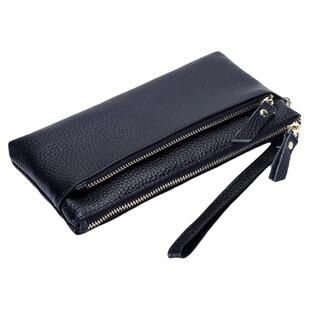 头层牛皮手拿包女士大容量手机包简约时尚女包拉链长款真皮零钱包