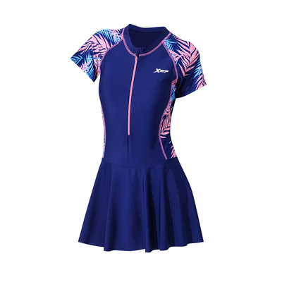 特步2025新款泳衣女圆领连体裙式