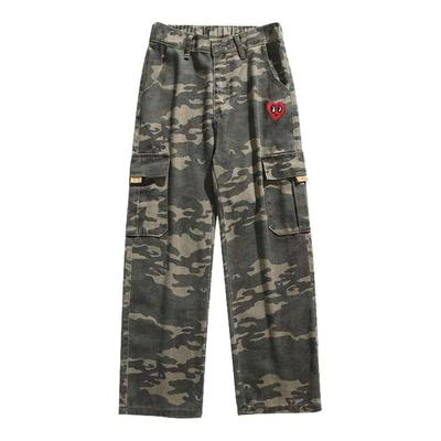 查尔斯桃心迷彩直筒工装裤男
