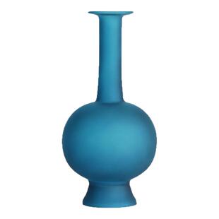 中式禅意花器仿宋直颈孔雀蓝玻璃花瓶插花客厅摆件古典器皿