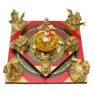 铜制聚财阵双罗盘金蟾麒麟龙龟聚宝盆店铺摆件客厅办公室玄关