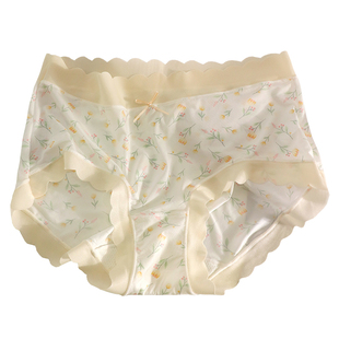 莫奈花园~浪漫碎花无痕内裤女生夏季超薄款冰丝透气中腰2024新款