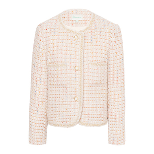 JESSIE小香风短款鸭绒羽绒服女粗花呢保暖针织羽绒外套25冬季新款