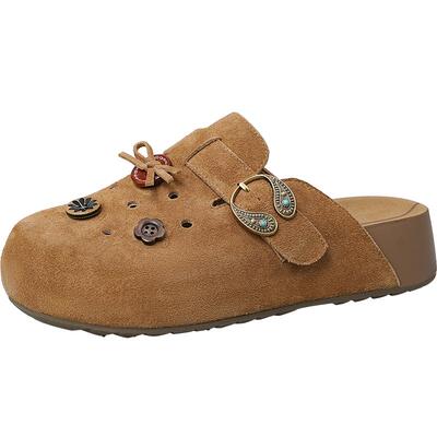 索菲娅小马卡通厚底包头洞洞鞋