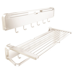 毛巾架卫生间免打孔浴巾架浴室奶白折叠置物架放衣服神器毛巾挂杆