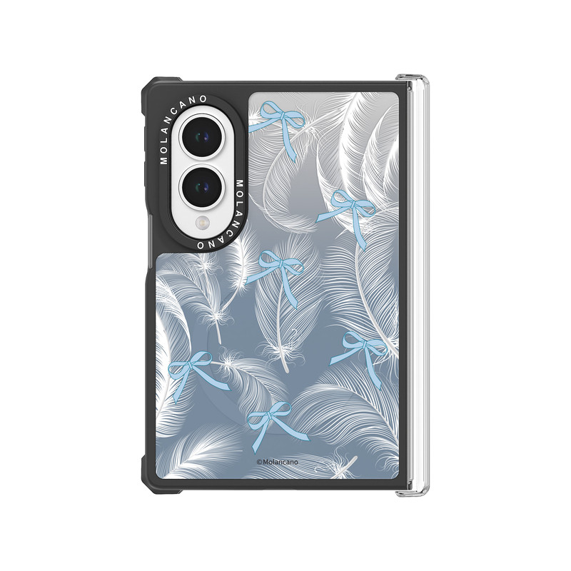 韩国MOLANCANO三星Fold8磁吸手机壳ultra折叠屏中轴铰链保护套适用zfold7蓝色条纹蝴蝶结ins透明轻薄防摔外壳