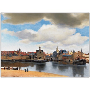 维米尔油画代尔夫特的风景小巷小街海港口挂画世界名画复制品版画