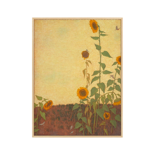 向阳花》美式复古花卉客餐厅装饰画中古风玄关柜挂画竖版艺术壁画