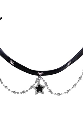 甜酷辣妹朋克风皮质项圈项链女星星流苏吊坠颈链锁骨链饰品女