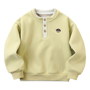 2026冬新款卫衣儿童小熊假两件卫衣撸猫绒开扣男童加绒打底衫2370