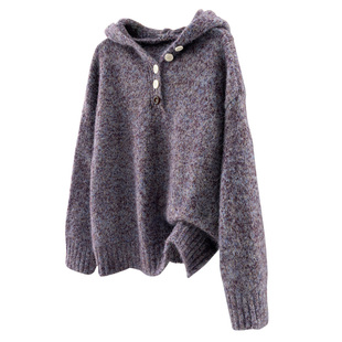 她池连帽毛衣2025冬装新款女装慵懒休闲风套头宽松款落肩长袖上衣