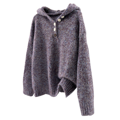 她池宽松款慵懒风长袖连帽毛衣