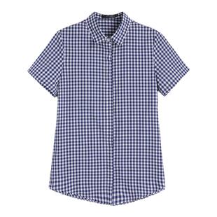 格子衬衫名媛夏天衣服爆款遮肉直筒大码女装胖mm夏装短袖职业衬衣