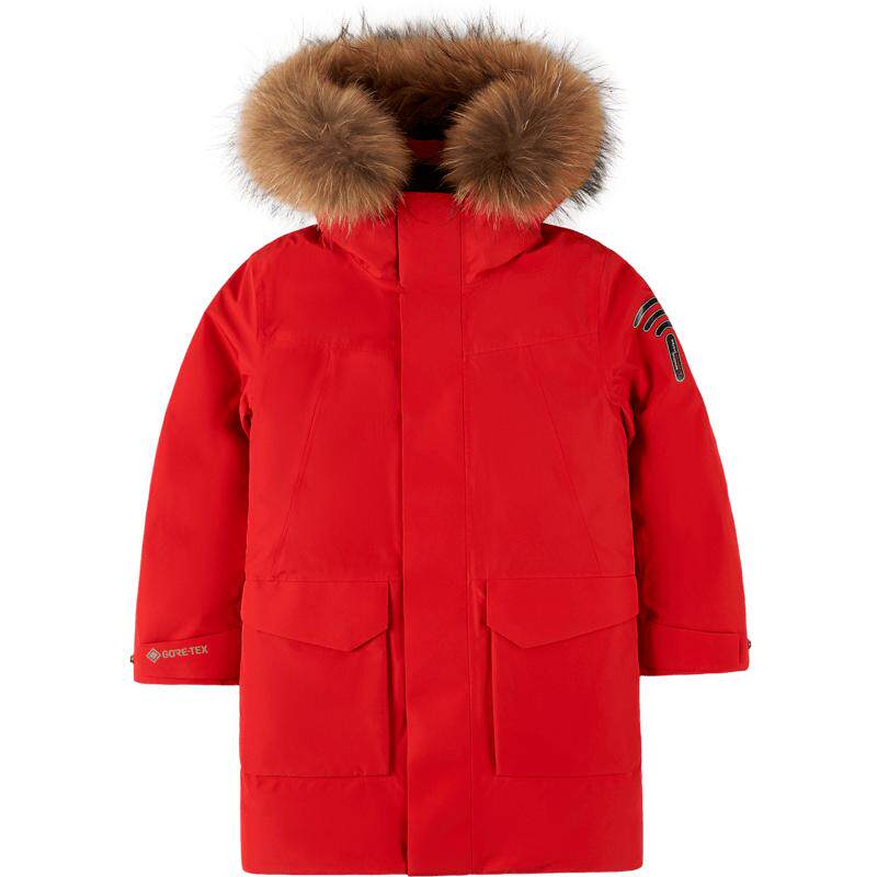 波司登童装中长款GORETEX防水防风蓄热滑雪红色男女大童羽绒服冬