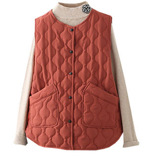 秋冬大码200斤羽绒棉马甲轻薄棉马夹菱格背心宽松圆领保暖外套潮