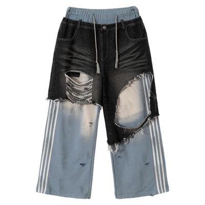 闷闷不乐拼接运动休闲裤男女