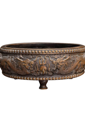 藏村三足狮首耳双龙戏珠炉仿古雕花烟供炉室内家用盘香熏香炉