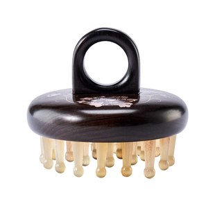 小李子黑檀指环牛角按摩梳天然檀木头部刮痧经络梳头皮专用圆梳子