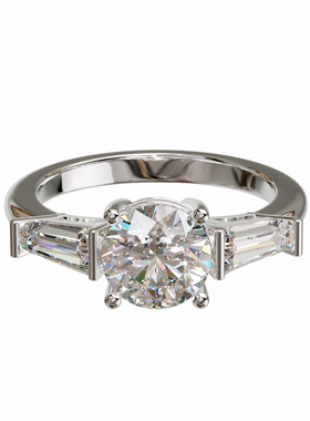 18K金圆形主石梯方石侧镶戒轻奢小众设计感婚戒可定制百搭食指戒