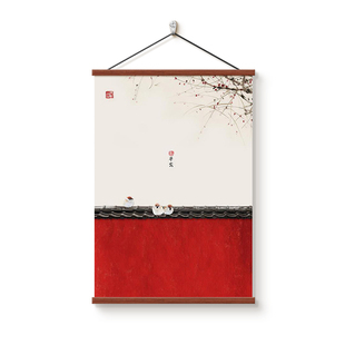 新中式客厅装饰画中国风入户走廊玄关画红色梅花书房卧室茶室挂画