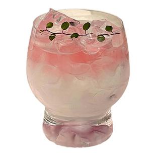 创意粉色观山啤酒杯家用小众设计高级感透明微醺果汁饮料玻璃杯子