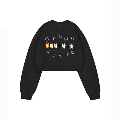 itGROUNDZERO2025秋冬国潮牌小猫甜辣妹短款长袖连帽卫衣上衣